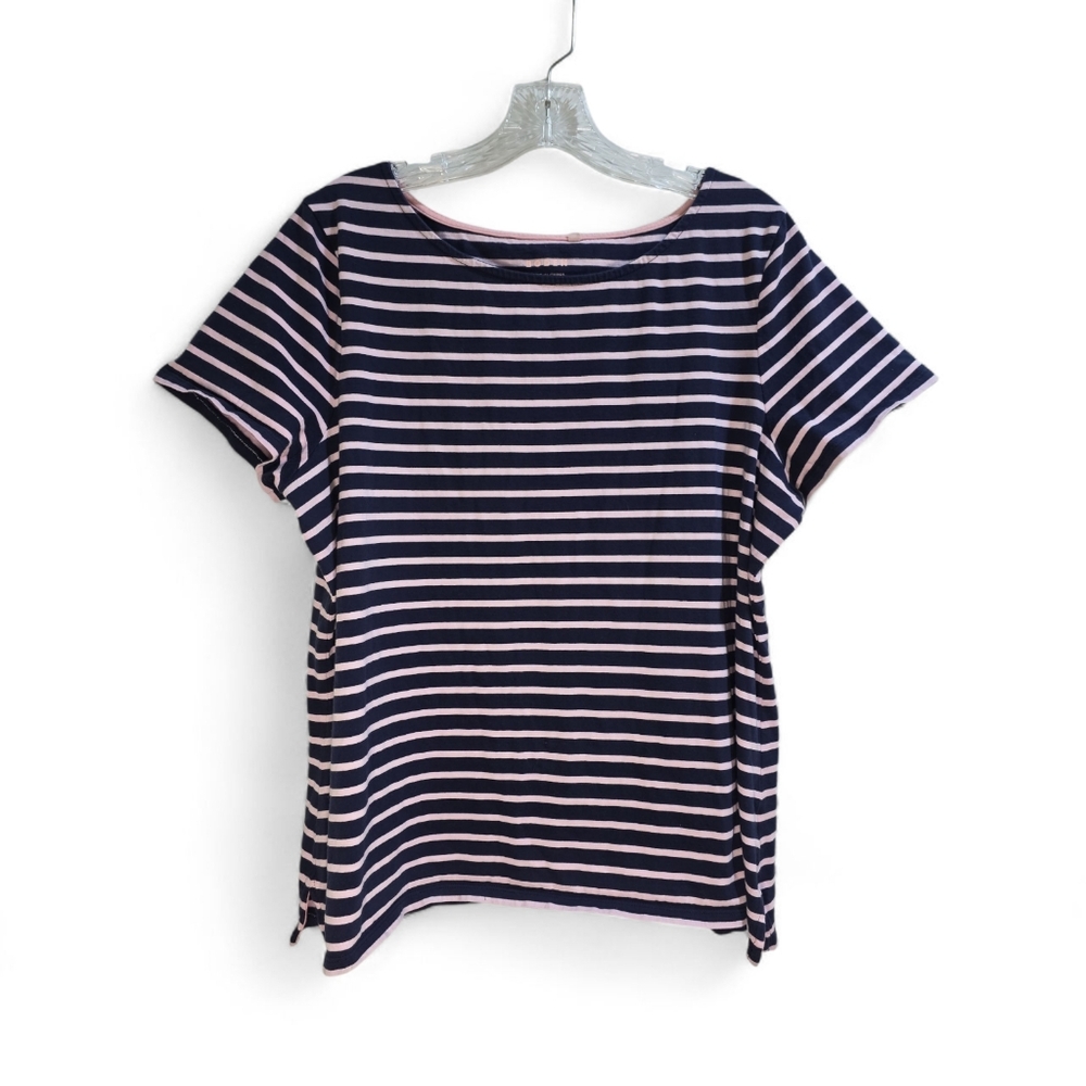 Boden Ella Short Sleeve Tshirt Top Navy & Pink Stripe Cotton Women's 16/18